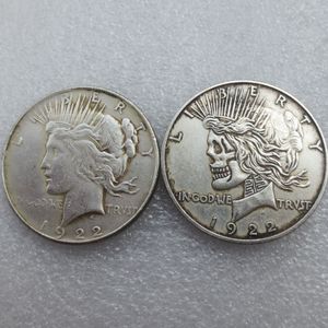 US Hel-To-Head Two twarzy 1922 1922 Peace Dollar Skull Zombie szkielet ręcznie rzeźbiony monety 176L