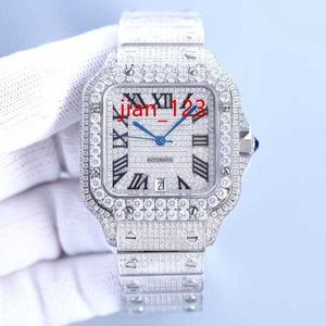 Armbanduhren Luxus-Moissanit-Eis-Out-Uhren Hip Hop Bust Down Unisex-Diamantuhr Edelstahl besetztes Handgelenk Quadratisches Zifferblatt Uhren wasserdichte Uhren
