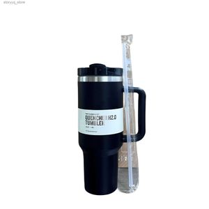 Mugs H2.0 40oz Stainless Steel Tumblers Cups With Handle Lid and Straw 2nd Generation Car Mugs Vacuum Insulated Water Bottles L240312