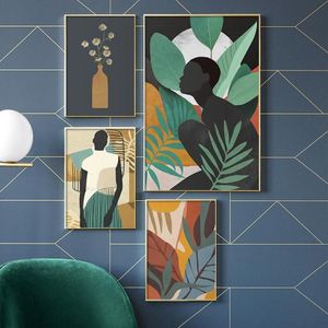 Moda vintage soyut siyah kız bitki tuval baskı poster duvar sanat resimleri oturma odası yatak odası için ev dekorasyon p270r