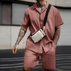 Tute da uomo 2024 Estate Solido Casual Losse Set Morbido monopetto Camicie Pantaloncini 2 Pezzi Per Uomo Fashoin Polo Pantaloni sportivi Tuta