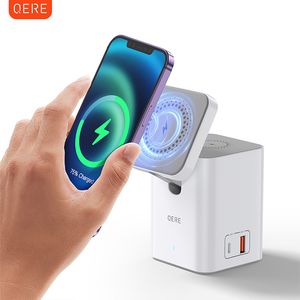 QERE Stazione di ricarica wireless magnetica per telefono cellulare Ricarica rapida Mini caricabatterie wireless pieghevole portatile multifunzionale sicuro