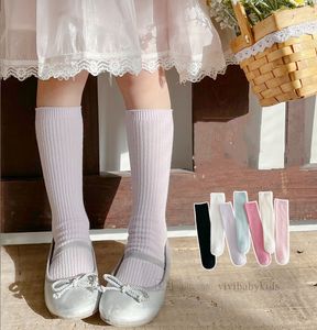 2024 Spring Children Candy Color Socks Girls Vertical Sticked Knee High Sox Kids Cotton Soft Breattable Long Sock Z7115