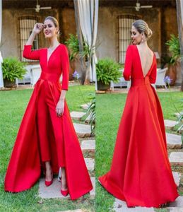 Waishidresses Красные комбинезоны Выпускные платья 34 с длинными рукавами и V-образным вырезом Вечерние платья Дешевые брюки для особых случаев1991337