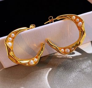 Ny Crescent Pearl Hoop Earrings Ear Stud 18K Gold Plated Brass Earring Ins Style Designer Jewelry Eartrop Earring for Women Lady Wedding Party Lovers Gift