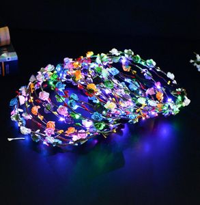 Flashing LED Strings Glow Flower Crown Headbands Light Party Rave Floral Hair Garland Luminous Wreath Wedding Flower Gift8588966