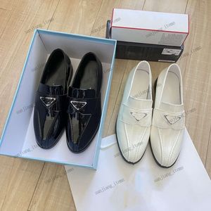 2024Latest Women's P Pointy-Toe Loafer Dress Shoes Designer White Black Patent Triangle Buckle Sandal Monolith Thick Bottom Leather Formal Work Shoe Platforms