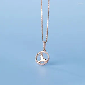 Hängsmycken verkliga. 925 Sterling Silver CZ Set sjöjungfru halsband Fisksvans i Lucky Circle Pendant Jewelry C-D9070