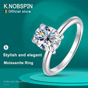 Knobspin d vvs1 타원형 반지 4 갈래 설정 클래식 트렌디 한 여성 약혼 웨딩 밴드 GRA 인증 925 Sliver Ring 240228