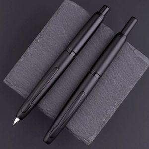 MAJOHN A1 Press Fountain Pen Retrátil EF Nib 0.4mm Metal Matte Black Writing Ink Pen com Conversor para estudantes presentes 240227