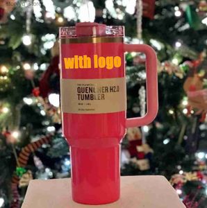 Mugs sell well 1 Same THE QUENCHER H2.0 Cosmo Pink Parade TUMBLER 40 OZ 4 HRS HOT 7 COLD 20 ICED cups 304 swig wine mugs Valentines Day Gift Flamingo water bottles lh L240312