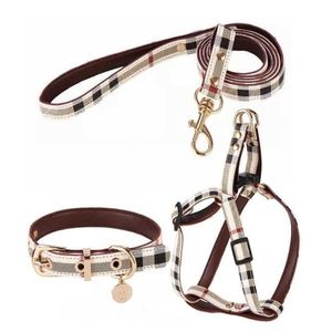 Harness Designer Dog Collar and Leasches Set Soft Justerable Printed Leather Classic Pet Collar Leash Set för små hundar Chihuahu2087