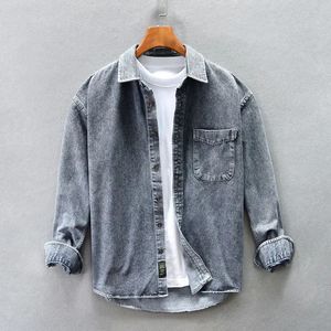 Primavera outono ly moda masculina camisas de alta qualidade retro lavado casual denim camisa masculina vintage designer lazer camisas hombre 240312