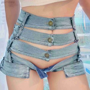 Women's Shorts Waist Jeans Shorts Summer Denim Cotton Hole Splicing Bandage Skinny Sexy Nightclub Super Short Jeans ldd240312