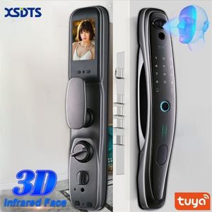 Tuya Smart 3D Serratura per porta di sicurezza Telecamera per il viso Monitor Impronta digitale intelligente Password Sblocco chiave elettronica biometrica 2207043267