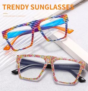 Sunglasses Trendy Blue Light Resistant Women's Personalized Rainbow Square Eyeglass Frame Reading Computer Glasses