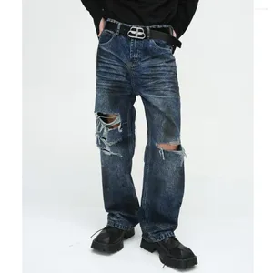 Jeans maschile coreano high street ovani la personalità 2024 lavaggio casual primaverile cotone a sfioro hip hop di colore solido