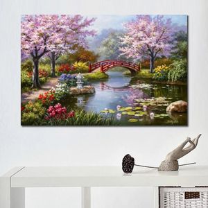 Modern landscapes Painting Japanese Garden in Bloom Oil Painting Canvas High quality Hand painted Trees Artwork Wall Decor Beautif1998