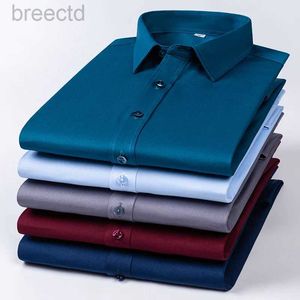 Polos masculinos nova alta qualidade sólido estiramento anti-rugas camisas de manga camisas magro negócio social camisa casual 5xl ldd240312