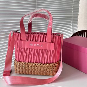 Mimu bambu tecido cesta verão cesta saco praia férias tote luxurys designer sacos designer sacola sacos designer bolsa feminina 240315