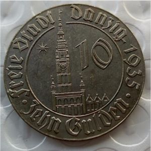 J D20 Freie Stadt Danzig 10 Gulden 1935 Nickel PlATED MONETY MOSSIG Mosiężne Ozdoby rzemieślnicze Replika Monety Akcesoria dekoracyjne 259p