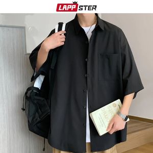 LAPPSTER Ice Solid Koreanische Taschen Shirts Blusen 2023 Sommer Glatte Kurzarm Hemd Japanische Streetwear Oversize Cargo 240306