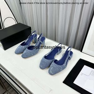 G-Pair Shoes denim Slingback Tjock Nya sandaler Läder Sole Chunky Block Heels Flats Sandal Round Toe Womens Luxury Designers Dress Evening Shoes