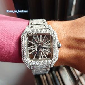 Premium Moissanite Diamond Watch Vvsround Moissanite Diamond Skull Watch For Mens W pełni przylbowany zegarek zegar zegarku Skelton dla mężczyzn