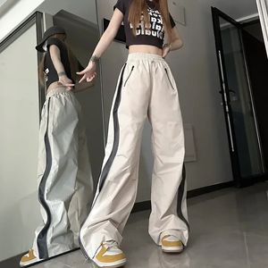 QWeek Y2K Sweatpant Korean Streetwear Techwear Parachute Cargo Pants Harajuku Track Training szerokie spodnie nogi 240304