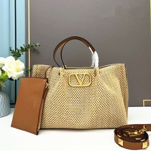 luxury vlogo raffias designer bag large tote Beach Bags Womens mens travel Mommy Shoulder bag weave Straw fashion rivet handbag Crossbody clutch summer weekend bag