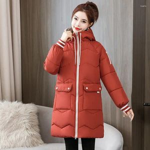 Casacos de Trench das Mulheres 2024 Inverno Mid-Comprimento Moda Mulheres Casaco de Algodão Casual Solto Jaqueta Com Capuz Feminino Engrossar Quente Onda Sólida Parkas