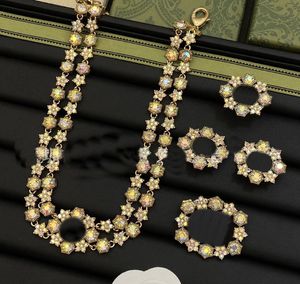Schillernde bunte Blumen-Wasser-Diamant-Halskette, Ohrstecker, doppelschichtiges Charm-Armband, Laser, modischer Dopamin-Licht-Luxus-Persönlichkeitsschmuck mit Box GS23