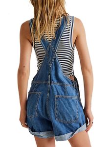 Women s Casual Adjustable Strap Cuffed Hem Denim Bib Overalls Shorts Romper Classic Straps Jean 240301