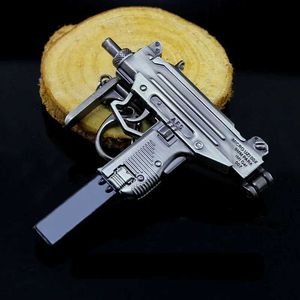 Gun Toys Aluminum 1 3 Miniature Machine Gun Model UZI 15CM High Quality Handicraft Keychain Gun For Birthday Gifts 240307