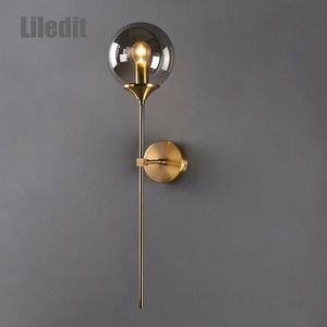 Lampa ścienna nowoczesna szklana gałka LED Nordic Golden Bedside salon korytarz dekoracja dekoracji kinkietki metalowe światła 250e