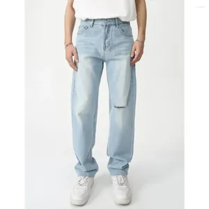 Männer Jeans Mode Lose High Street Löcher Entwickeln Persönlichkeit Gerade 2024 Frühling Koreanische Zipper Einfarbig Waschen Baumwolle