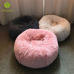 Långt plysch Super Soft Pet Round Bed Kennel Dog Cat Bekväm Sleeping Cusion Winter House For Cat Warm Dog Beds Pet Products231w