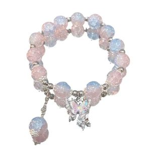 Doce cristal designer frisado pulseira para mulheres charme borboleta ajustável elástico pulseira coreano moda jóias presentes namorada