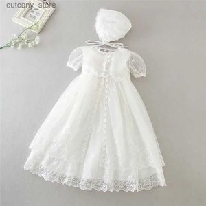 Flickans klänningar HappyPlus Vintage Dopklänning för Baby Girl Frocks Lace Baby Shower Dress för dop andra första födelsedagsutrustningen Girl L240311