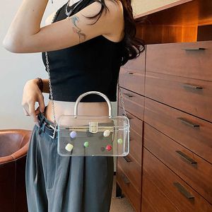 Bolsa de caixa transparente para mulheres 2024 novo nicho textura corrente crossbody bolsa elegante portátil acrílico pequeno quadrado 240312