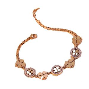 Fashion Australian Light Gold Plated Zircon Four Leaf Grass Titanium Steel Bracelet INS Simple And High End Versatile Handicraft Bracelet