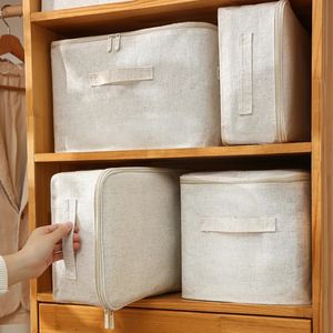 Storage Bag Canvas Cotton Fabric Makeup Clothes Wardrobe Underwear Cosmetic Pouch Waterproof Storage Travel Bag Closet Organizer 240306