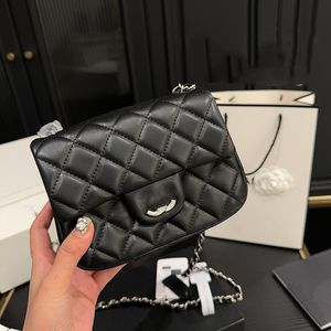 Borse da donna classiche in pelle di agnello trapuntata mini quadrate Hardware in metallo argento Borsa a tracolla con catena Matelasse Borsa a tracolla con chiusura a scatto Borsa cosmetica bianca nera 17 cm