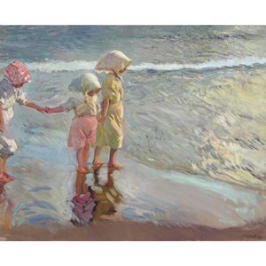 Joaquin Sorolla Bastida målningar av hög kvalitet tre systrar barn på stranden modern konsthand målad för badrum väggdekor263e