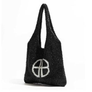 Instagram Blogger Niche Golden Glitter Knitted Bag 2024 New Letter Single Shoulder Blingbling Underarm 240312