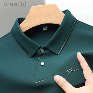 Polos masculinos marca de alta qualidade gelo seda manga moda carta impressa camisa polo nova lapela camiseta casual ldd240312
