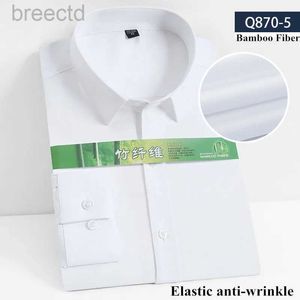 Erkekler Polos 8xl7xl Bambu Elastik Kırışıklık Karşıtı Gömlek Uzun kollu katı Beyaz Gömlek İnce Fit Gömlek Ekose Gömlek LDD240312