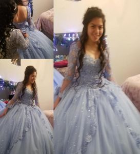 Charmiga quinceanera klänningar bollklänning långärmad spets tyll prom debutante sexton 15 söt 16 klänning vestidos de 15 anos9059900