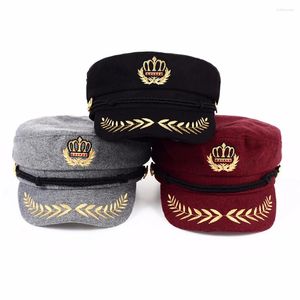 Berets Vintage Warm Hat Men Women Autumn Winter Flat Military Captain Adjustable Sailor Caps Navy Cap Hats