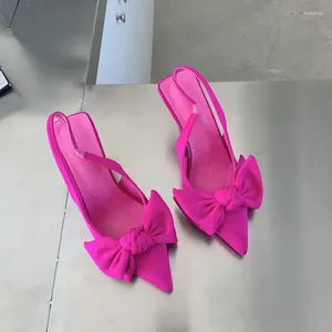 Summer Sandals 2024 브랜드 여성 슬링 백 패션 나이 노트 뾰족한 발가락 슬립에 우아한 드레스 숙녀 Zapatos Mujer